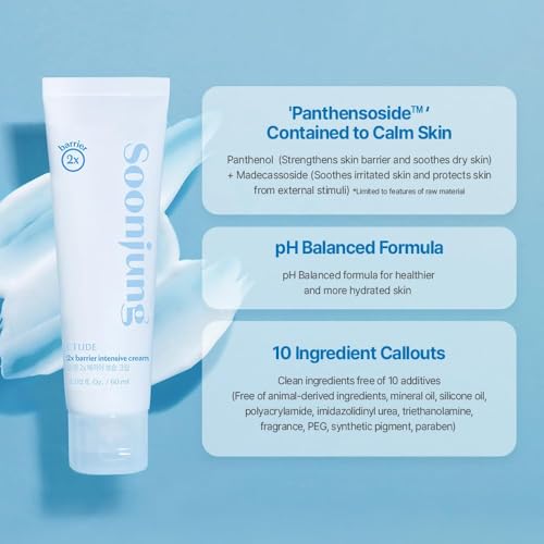 ETUDE SoonJung 2x Barrier Intensive Cream Light Texture | Vegan Korean Face Moisturizer for Sensitive Skin, Day & Night Cream, Barrier Cream with Panthenol (2.02 fl oz)