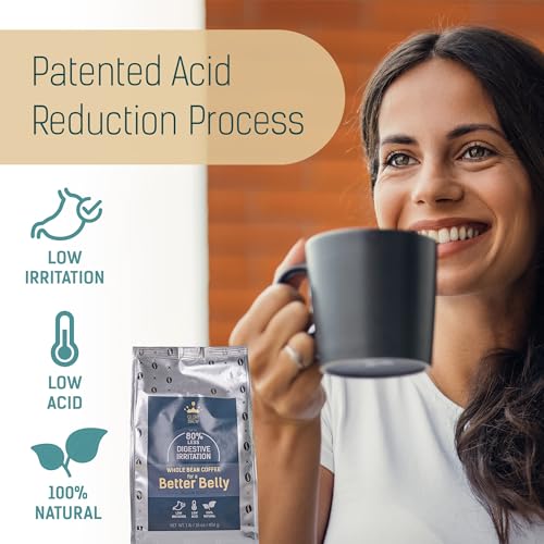 Glorybrew Low Acid Whole Bean Coffee 1 lb I Medium Roast Beans I For Sensitive Stomachs - Less Irritation I Unique Screw Cap for Fresh Coffee I 100% Natural