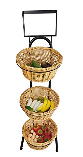 FixtureDisplays® 3 Tiers Wicker Market Basket Fruit Vegetable Bakery Goods Display Stand Pantry Kitchen Organizer 31042