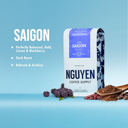 Nguyen Coffee Supply - Saigon Robusta & Arabica Blend: Dark Roast Premium Whole Coffee Beans, Vietnamese Single Origin, Low Acid with High Caffeine Content, Roasted in Brooklyn [12 oz Bag]