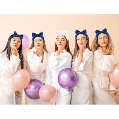 Semato Bachelorette Party Favor Set Bride Spa Headband Bride Headband and Bridesmaid Headband Skincare Headbands for Women Cute Bow Head Bands Party Supplies (1 bride+ 7 navy blue)