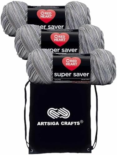 Red Heart Super Saver Dove E300-3933 (3-Skeins - Same Dye Lot) Worsted Medium #4 Acrylic Yarn for Crocheting and Knitting with Project Bag