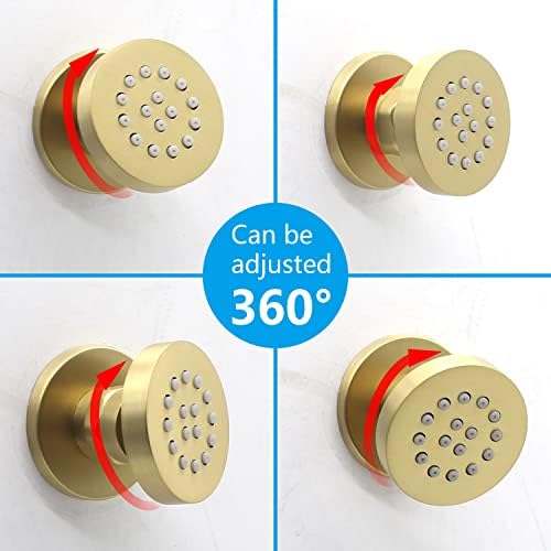 Brass Round Shower Body Spray Jets 4 Pack, HOMEDEC Spa Massage Nozzle 2inch Rain Showerhead Wall Mount Rainfall Shower Head Sprayer, Brushed Gold