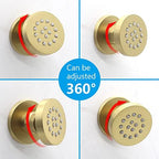 Brass Round Shower Body Spray Jets 4 Pack, HOMEDEC Spa Massage Nozzle 2inch Rain Showerhead Wall Mount Rainfall Shower Head Sprayer, Brushed Gold