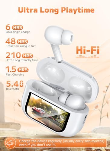 Wireless Earbuds, Bluetooth 5.4 Ear Buds with Multifunctional Touch Screen, ANC/ENC Noise Cancelling Headphones with 48H Playtime, Bass Stereo Sound, for Laptop, Android/iOS, Pad