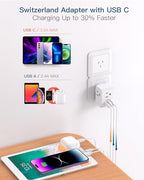 2 Pack Australia New Zealand Power Plug Adapter, Australia Travel Adapter with 3 American Outlets 3 USB Charging Ports (1 USB C), Type I Plug Adapter for US to Australia, Argentina, China
