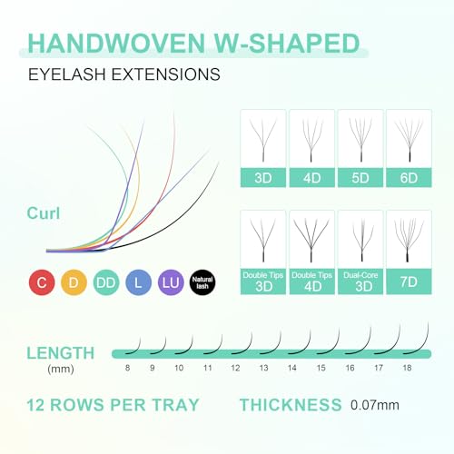 NAGARAKU 6D W Shape Eyelash Extension Supplies Natural Soft Volume 0.07mm C curl 8-12mm Mix Premade Fans Faux Mink Matte Black Cluster Easy Fanning False Lashes
