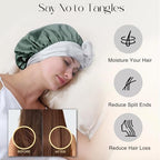 ZIMASILK 100% Mulberry Silk Bonnet for Sleeping Women Long Hair Double Layer Silk Hair Wrap with Silk Tie Band Natural Silk Cap for Hair Care Stay on Head (1Pc, Grayishgreen + Lightgrey)