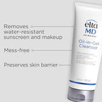 EltaMD Oil-In-Gel Facial Cleanser, Daily Gentle Face Cleanser, Removes Long-Wear Makeup, Sunscreen, and Sweat, Cleansing Oil For Face, 3.4 oz Tube
