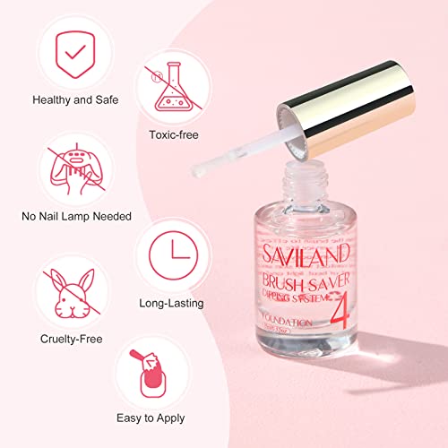 SAVILAND Dip Powder Liquid Set 15 ml/0.5 oz,10 Pcs Nail Dip Liquid Set with Base/Top Coat, Activator Brush Saver Acrylic Gel Dip Nail File Dip Nail Liquid Set No Curing Needed DIY Home Salon Quality