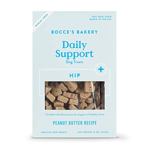 Bocce's Bakery Hip Daily Support Treats for Dogs, Wheat-Free Dog Treats, Made with Real Ingredients, Baked in The USA, Supports Joint Health, All-Natural Peanut Butter Biscuits, 12 oz