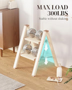 GameGem 2 Step Ladder, Folding Step Stool with Wider Pedal, Anti-Slip Feet & Non Slip Stripes, Aluminum Sturdy Material, 300Lbs Capacity, Elegant Look of Cream Chocolate Better Matches Your Home