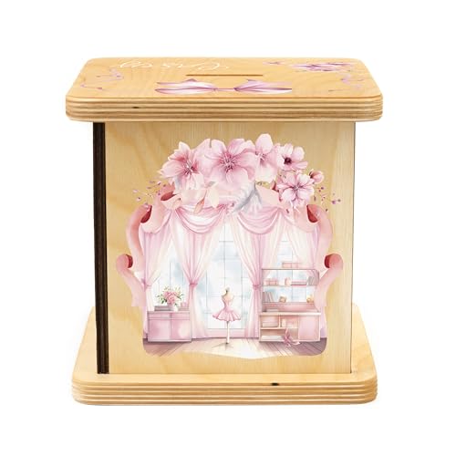 Wooden Piggy Bank for Kids and Adults, Personalized Gift Handmade in USA by BloomOwl, Custom Piggy Bank, Personalized Banks for Kids, Gifts for Baby Boys and Girls (Ballerina)