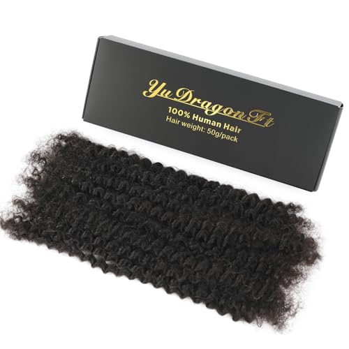16 Inch Afro Kinky Curly Human Hair Bulk for Permanent Micro Locs/Twists/Braids/Repair Locs Afro Kinky Curly Bulk Human Hair Nature Black Color (1B, 16inch-50g/pack)