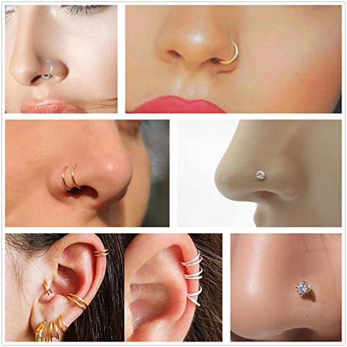 JIESIBAO 26PCS Nose Piercing Kit, Piercing Needles with 18G 20G CZ Nose Screw Studs Double Nose Rings Hoop Captive Nose Rings Stainless Steel Jewelry for Nose Septum Piercing Needles Kit