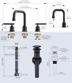 WOWOW Two Handles Widespread 8 inch Bathroom Faucet Black 3 Pieces Basin Faucets 360 Degree Swivel Spout Lavatory Sink Faucet