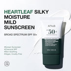 Anua Heartleaf Silky Moisture Mild Sunscreen, Broad Spectrum SPF 50+ with Moisturizing Formula, Lightweight Korean Sunscreen, Natural finish, Vegan, korean skin care 50ml / 1.69 fl. oz.