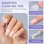 BTArtbox Short Square Gel Nails - Natural XCOATTIPS Short Fake Nails with Tip Primer Cover, Stronger Nail Adhesion, Full Matte Soft Gel Nail Tips, Clear Nail Tips Fake Nails for Nail Extensions