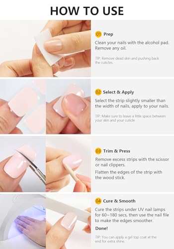 Semi Cured Gel Nail Strips (Dark Pink)-20 PCS Jelly Pink Gel Nail Stickers | UV Light Required | Gel Nail Wraps, Salon Quality & Easy to Use