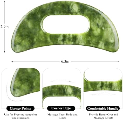 Jade Stone Gua Sha Massage Tool Large Guasha Board with Handle Muscle Scraping Massage Tools Body Sculpting Anti Cellulite Spa Acupuncture Tools for Back Neck Leg Massage, Lymphatic Drainage
