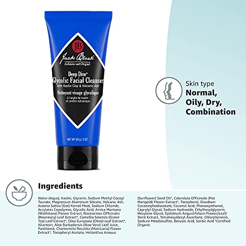 Jack Black - Deep Dive Glycolic Facial Cleanser, Clay-Based Cleanser, PureScience Formula, Facial Cleanser and Mask, Recommended for Normal, Dry, or Oily Skin, Glycolic Acid