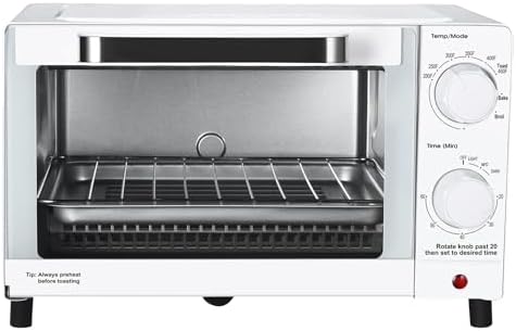 Mainstays 4 Slices Toaster Oven with 3 Settings, includes Baking Rack and Pan, Arctic White, New