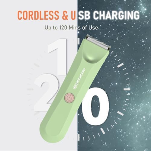 Waterproof Bikini Trimmer for Women, Body Pubic & Groin Hair Trimmer for Men with LED Light, USB Rechargeable & Travel Pouch (Green)