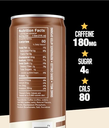Loco Coffee Mocha Oat Milk Latte Cold Brew Coffee [Mocha] 11 Ounce Can, 12 Count | Medium Roast, 180mg Caffeine | Gluten Free and Dairy Free | Low Sugar, Low Calorie Iced Coffee