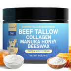Beef Tallow For Skin, Organic Grass-Fed Beef Tallow Balm with Aloe Vera, Jojoba Oil, Manuka Honey, Olive Oil, Beeswax & Collagen, Natural Moisturizer Face, Body, Lips, Hydrates Dry, Cracked Skin, 5oz