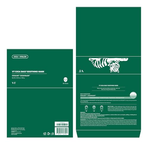 VT COSMETICS Daily Soothing Mask 30ea, Facial Sheet Mask for Moist & Hydrating, 30 Day Supply, Centella Asiatica Face Mask, Instant Calm & Glow, Korean Skincare