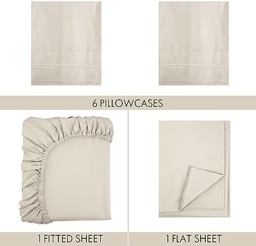 ClevaHome Twin Size Sheet Set - 4 Piece Soft Breathable Luxury Bed Sheet Set - Shrinkage & Fade Resistant Embroidered Bedding Sheet with Deep Pocket, 2 Extra Pillowcases (Twin, Oat Milk)
