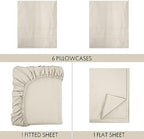 ClevaHome Twin Size Sheet Set - 4 Piece Soft Breathable Luxury Bed Sheet Set - Shrinkage & Fade Resistant Embroidered Bedding Sheet with Deep Pocket, 2 Extra Pillowcases (Twin, Oat Milk)