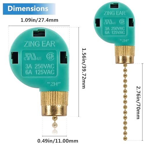 2PCS Ceiling Fans 3 Speed 4 Wire Pull Chain Switch Compatible with Hunter, Hampton Bay, Harbor Breeze, Westinghouse (Brass)