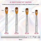 Saviland Kolinsky Acrylic Nail Brush Set - 4PCS Professional Acrylic Nail Brushes for Acrylic Application, Size 6/10/12/14 Acrylic Powder Brushes for Acrylic Nails Extension & 3D Nail Carving