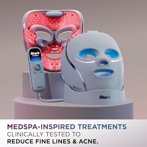 Shark CryoGlow LED Face Mask with Under-Eye Cooling, Anti-Ageing & Blemish Repair, Red & Blue LED, Infrared Light Therapy, USB-C, Remote Control, Storage Bag, Adjustable Straps, Blue Frost, FW312