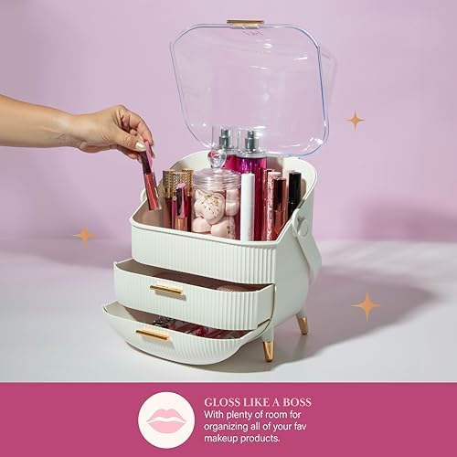 Paris Hilton Makeup Storage Organizer with Lid, Standard, White