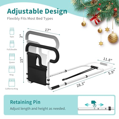 Bed Rails for Elderly Adults Safety, Height and Length Adjustable Bed Assist Rail for Senior, Bedrail with 2 Bag & Strap, Help Get in & Out of Bed, Fit Most Bed, Supports 300 lbs, Tool-Free