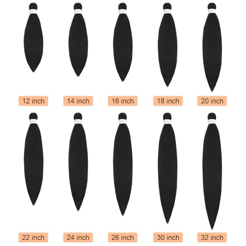 Braiding Hair Pre Stretched, 26 Inch 8 Pack Black Prestretched Braiding Hair For Women Braid Hair, Long Professional Synthetic Hair For Knotless Boho Crochet Braids,Yaki Straight Texture(26in,1b,8pc）