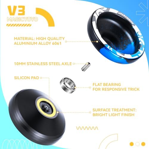 MAGICYOYO V3 Yoyos Professional Responsive Yoyo 2 Pack, Professional Metal Yo Yo for Beginner, Dual Purpose Pro Yo-yo Toy with KK Bearings + Removal Bearing Tool + Axle + Case Bag + 12 Yoyo Strings