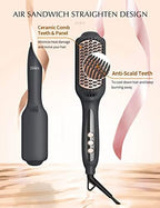 LANDOT Hair Straightening Brush Straightener: Negative Ion Ceramic Heated Hot Brush for Smooth Frizz-Free Hair - Dual Voltage 100-240V & 12 Temp Settings 250°F to 450°F