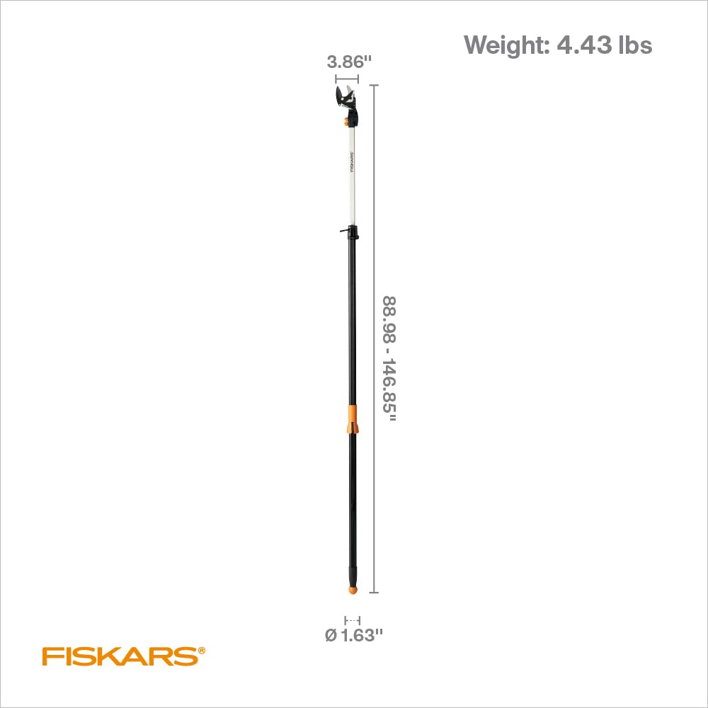 Fiskars 2-in-1 Extendable Tree Pruner and Pole Saw (Extends 7.9 - 12 feet) with Rotating Head, Pruning Stik Model with 15-Inch Double-Grind Saw Blade, and Double Locking System