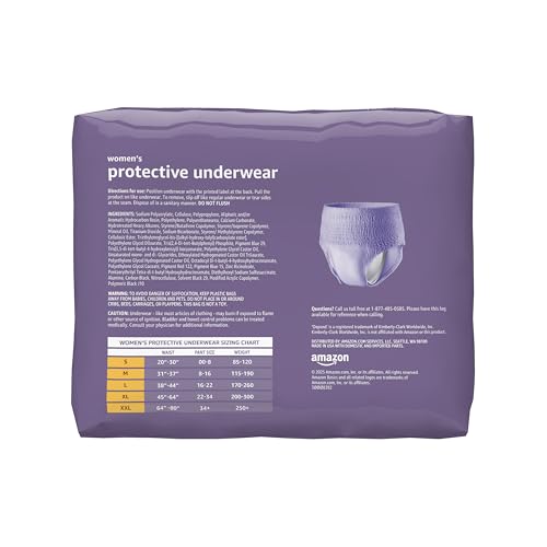 Amazon Basics Incontinence Underwear for Women, Protective, Disposable, Postpartum, Maximum Absorbency, Large, Lavender, 54 Count (3 Packs of 18)