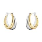 PICKBEAU 18K Two-tone Gold Silver Curve Earrings for Women | Light Weight Italian Design Click Top Chunky Hoop Earrings for Women