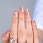 BTArtbox Press On Nails Medium- Christmas Supremely Fit & Natural Soft Gel Glue On Nails with Nail Glue, Reusable Stick On Nails in 15 Sizes - 30 Fake Nails Kit, Pink Sparkle