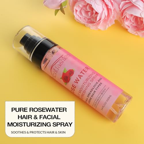 Moisturizing Refreshing Spray for Locs - Rose Water and Peppermint Hair Scalp Moisturizer Natural Loc Care and Maintenance (Rose, 3.4 Fl oz)