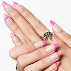 GLAMERMAID French Tip Press on Nails Medium, Short Almond Nude Pink Fake Nails Tips, Oval Round Normal Glue on Nails Stiletto Stick on Nails Gel Set, Natural Reusable Acrylic False Nail Kit for Women
