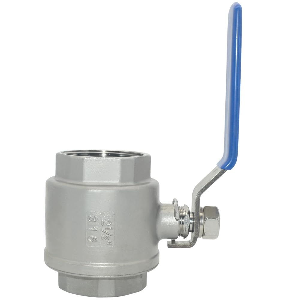 Megairon 316 Stainless Steel 1/8"~3" Full Port Ball Valve with Blue Vinyl Handle, NPT Female x Female Thread,1000 WOG (2-1/2")