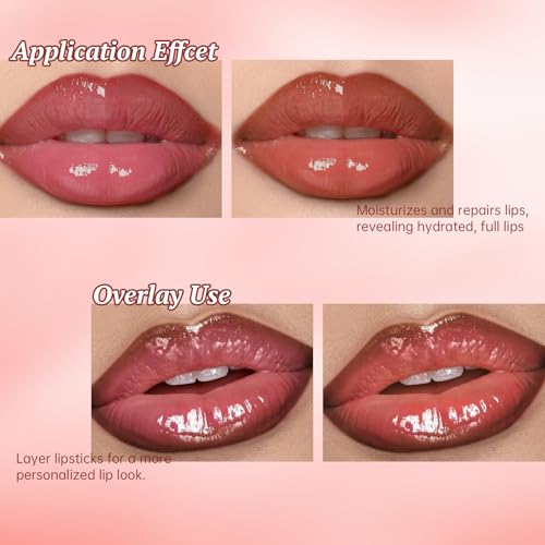 2 Colors Nourishing Lip Gloss with Peel Off Lip Liner Stain Combo for Women, Waterproof Long Wear Tattoo Lip Stain, Non Sticky High Glossy Lip Tint Brown Lip liner Set Lip Glow Oil Makeup