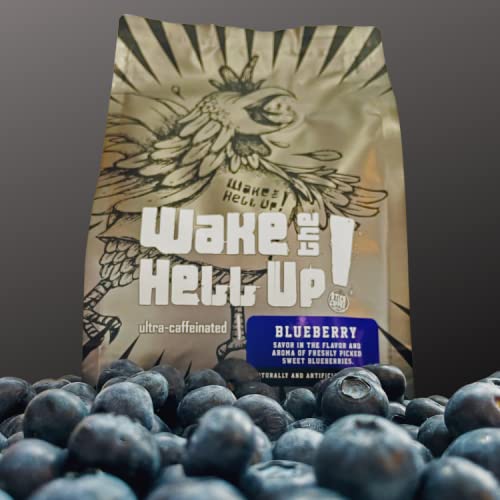 Wake The Hell Up! 12oz Ultra-Caffeinated Blueberry Ground Coffee, Low Acid, Medium-Dark Roast