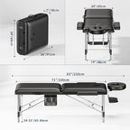Brelley Massage Table Portable, 2-Fold Lash Bed with Side Pocket, Adjustable Height, Sturdy Aluminum Frame, Esthetician Spa Facial Bed, Tattoo Bed with Face Cradle & Carrying Bag, Black